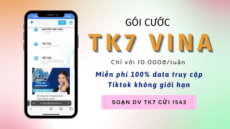 Đăng ký gói cước TK7 Vinaphone truy cập Tiktok thả ga 7 ngày