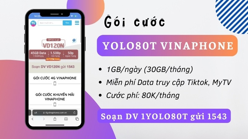 Đăng ký gói cước YOLO80T Vinaphone có 30GB, miễn phí data Tiktok 